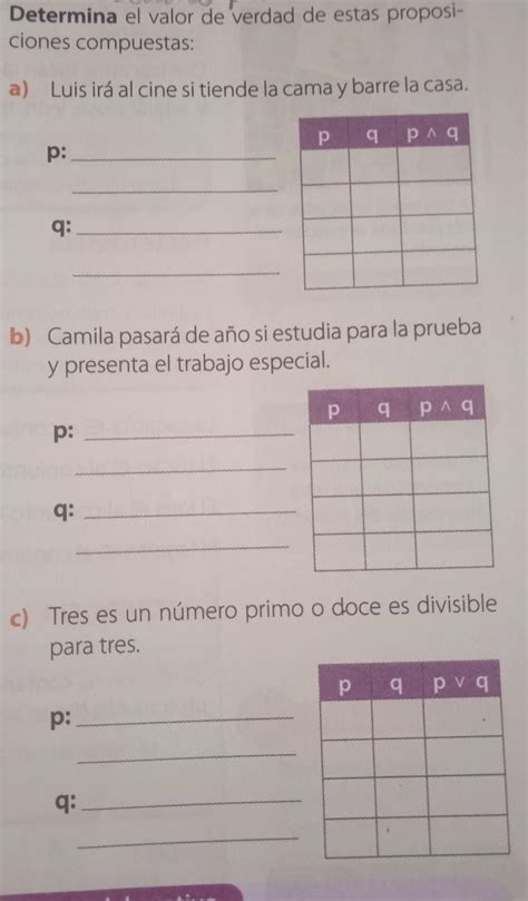 Determina El Valor De Verdad De Esta Proposiciones Compuestas El Que No