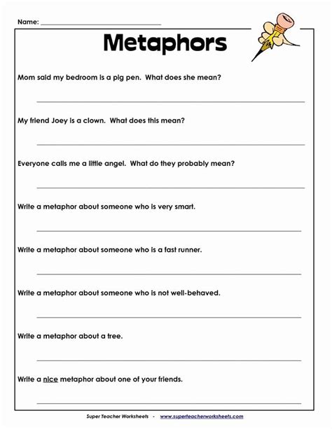 Simile And Metaphor Worksheet Grade Pdf