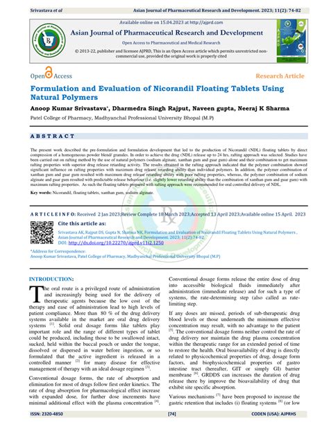 Pdf Formulation And Evaluation Of Nicorandil Floating Tablets Using