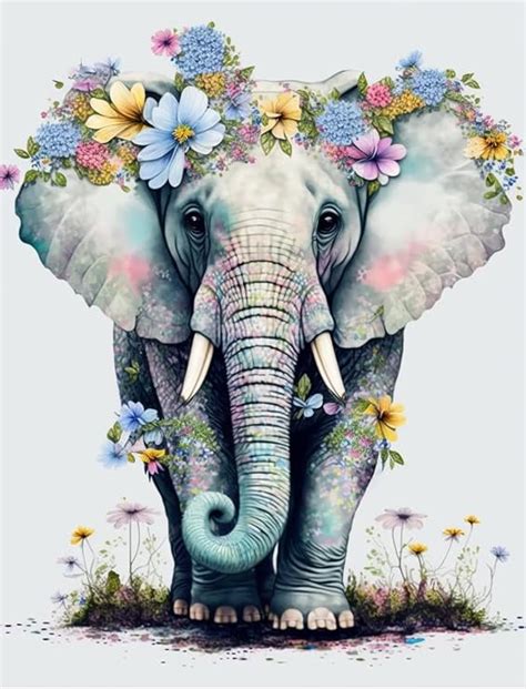 Amazon Snuqevc 12x16Inch Diamond Painting Kits Flower Elephant