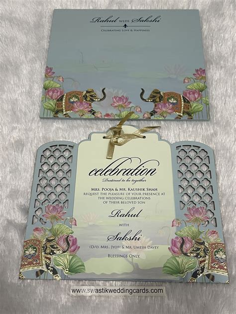 Mdf Floral Frame With Laser Cutting Wedding Invitation Card With Lotus