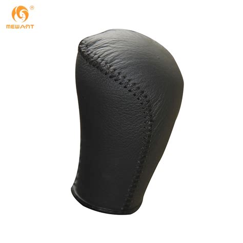 MEWANT Black Genuine Leather Car Gear Shift Knob Cover For Toyota