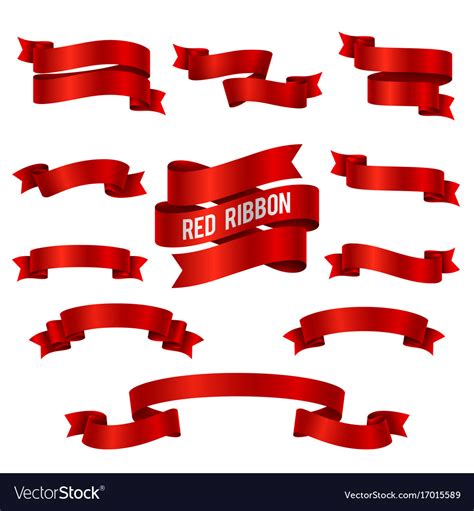 Silk Red 3d Ribbon Banners Set Isolated Royalty Free Vector