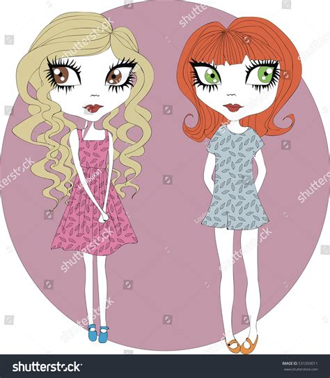 Hand Drawn Beautiful Cute Cartoon Girls Stock Vector Royalty Free 531059011 Shutterstock