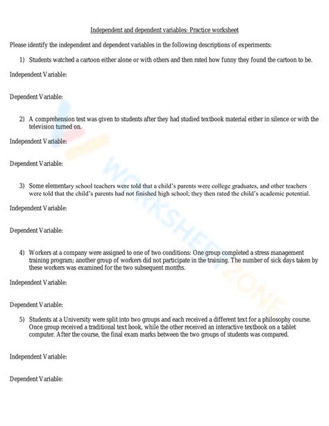 Independent And Dependent Variables Practice Worksheet Worksheets Library