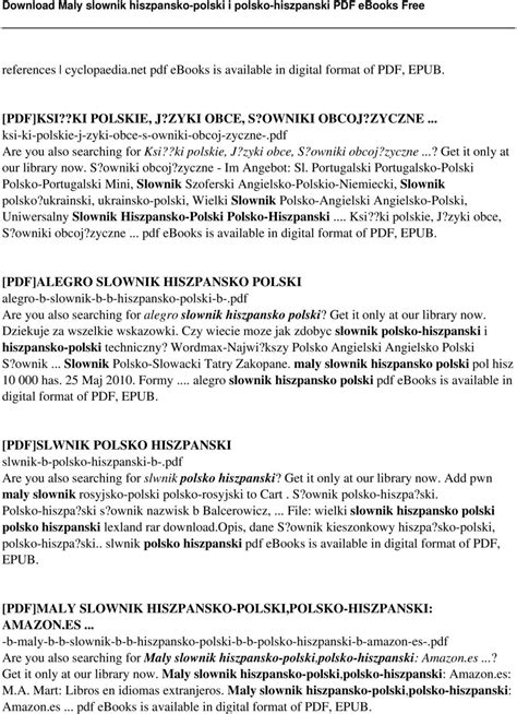 Maly Slownik Hiszpansko Polski I Polsko Hiszpanski PDF PDF Darmowe