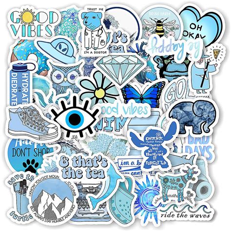 Blue Sticker Pack Cute Blue Stickers Waterproof Vinyl Stickers Boy