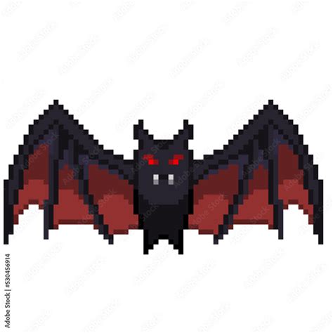 An 8 Bit Retro Styled Pixel Art Illustration Of A Vampire Bat With Red