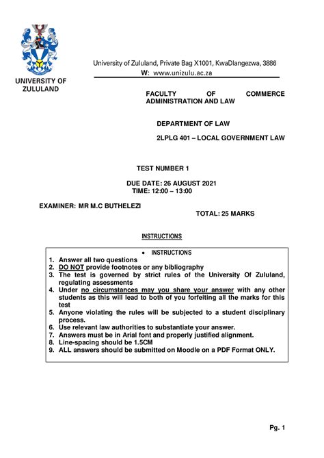 Local Government Law Test Pg Faculty Of Commerce