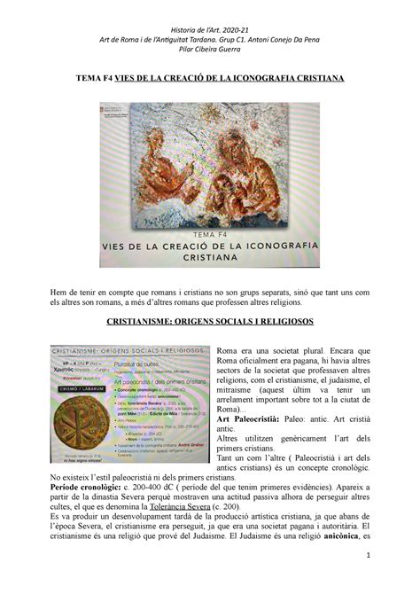 TEMA F4 VIES DE LA Creació DE LA Iconografia Cristiana Art de Roma i