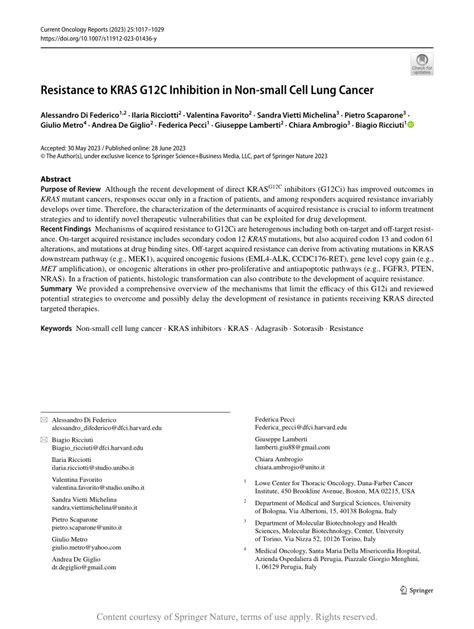 Resistance To KRAS G12C Inhibition In Non Small Cell Lung Cancer