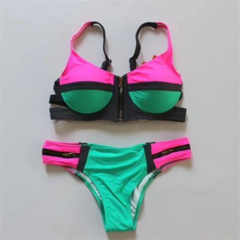 Summer New Swimwear Patchwork Zipper Bikini Sexy Biquini Sandy