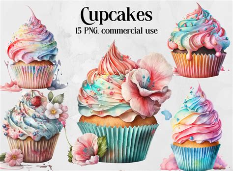 Watercolor Cupcakes Clip Art Cupcakes Clip Art Bundle Etsy