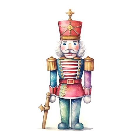 Watercolor Christmas Nutcracker On White Background Premium AI