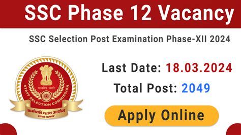 Ssc Selection Post Phase 12 Recruitment 2024 Apply Online For 2049 Post