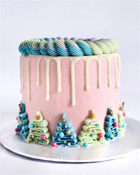 Buttercream Christmas Trees On A Drip Cake R Baking