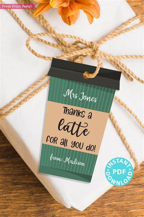 Editable Teacher Appreciation Gift Tags Printable Thank You Coffee