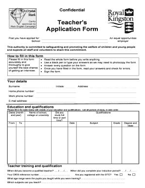 Fillable Online Tes Co Confidential Teacher S Application Form Tes