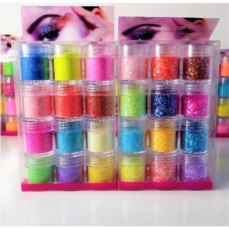 Kit 12 Potinhos de Glitter Chunky Poliéster Importado Glitter Flocado