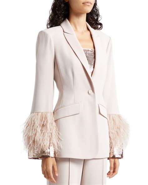 Cinq Sept Cheyenne Sequin Feather Blazer In Natural Lyst