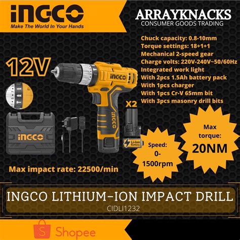 Ingco Lithium Ion Cordless Impact Drill V Cidli Cordless Tools