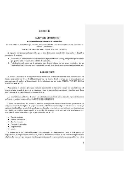 Clase 1 EL Estudio Geotécnico GEOTECNIA EL ESTUDIO GEOTÉCNICO