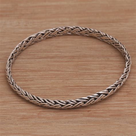 Braided Sterling Silver Bangle Bracelet From Bali Gianyar Braid NOVICA