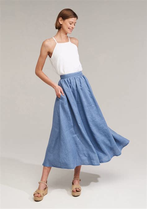 Linen Front Slit Skirt Valencia Linenhandmadestudio