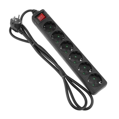 Regleta De Enchufes 6 Schuko 16A 250V Negra Con Interruptor Y Cable De