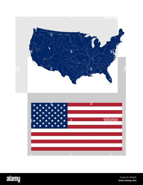 Map of the United States of America with rivers and lakes and National ...