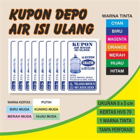 Jual Cetak Kupon Depot Air Minum Isi Ulang Galon Refill Hvs Warna