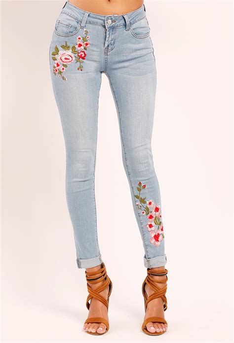 Cuffed Floral Embroidered Jeans Shop Whats New At Papaya Clothing Embroidered Jeans Outfit