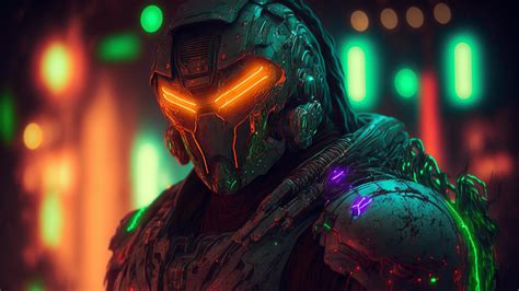 Neon Doom Slayer 4k 3840x2160 Raiart