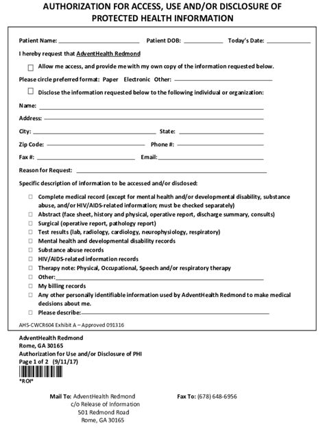 Authorization For Access Use Andor Disclosure Of Form Fill Out And