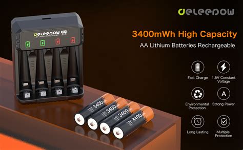 Amazon Deleepow Rechargeable Lithium Aa Batteries V Mwh