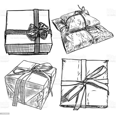 Set Of Sketch T Boxes With Bow Hand Drawn Illustration Of Magic