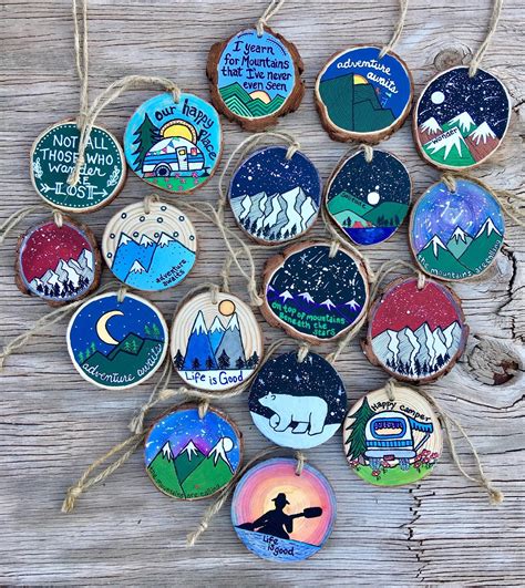 Hand Painted Rustic Wood Slice Ornaments All Occasion Art Etsy Wood