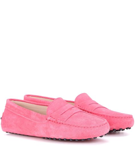 Tods Gommino Suede Loafers In Pink Lyst