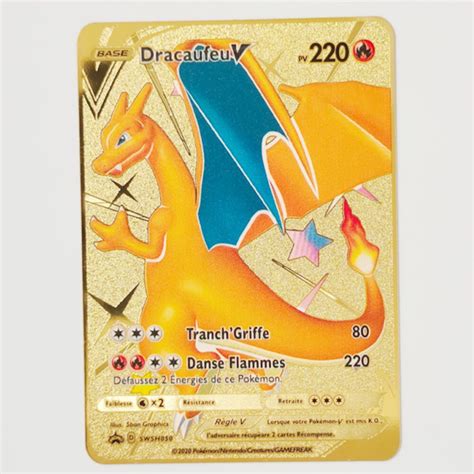 Carte Pokémon En Métal Français Pv Carte Métallique Brillante Jeu De