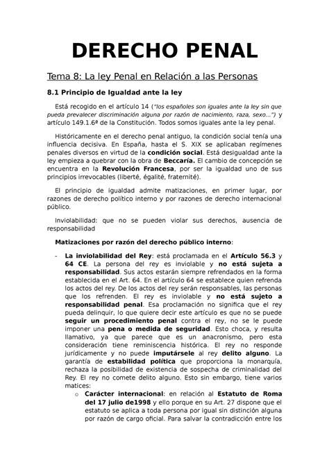 Derecho Penal TEMA 8 DERECHO PENAL Tema 8 La ley Penal en Relación