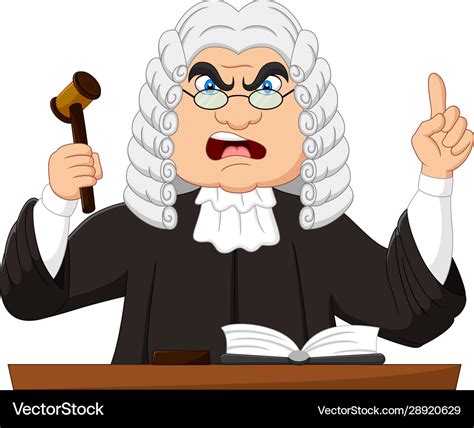 Angry male judge holding gavel and pointing up Vector Image