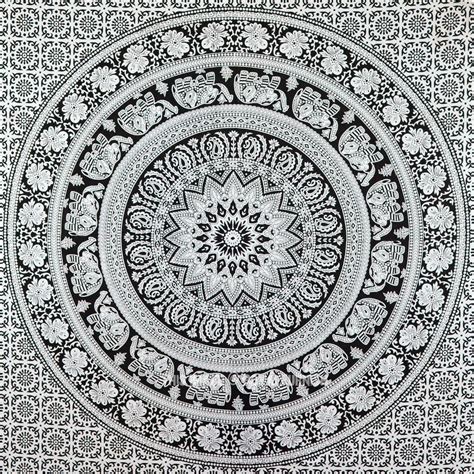 Black And White Elephants Star Ring Medallion Mandala Tapestry