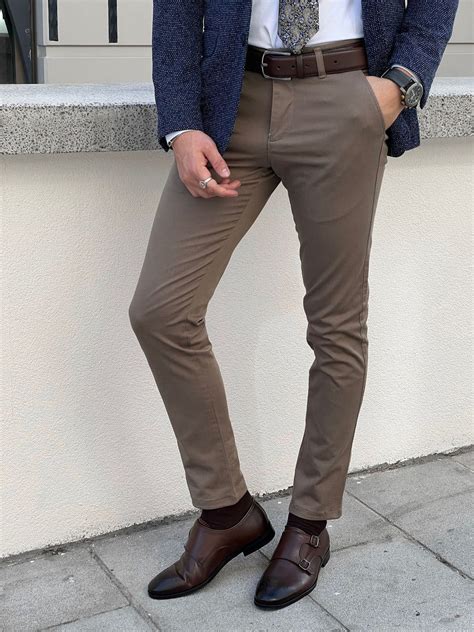 Giorgio Slim Fit Cotton Mink Pants Slim Fit Brown Pants Men Pants Outfit Men