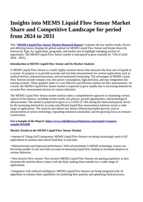 Reportprime Insights Into Mems Liquid Flow Sensor Market Share And