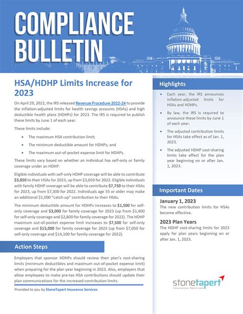 Hsa Hdhp Limits Increase For Stone Tapert