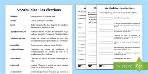 Fiche de vocabulaire les élections professor feito