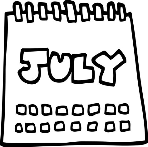 Line Drawing Cartoon Calendar Showing Month Of July 12158080 Vector Art