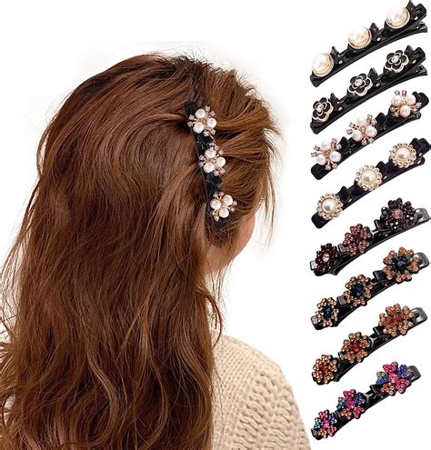 Braided Hair Clips 8pcs Xiacibdus Three Flower Side Hair Clips Sparkling Crystal Stone Double