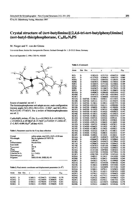 PDF Crystal Structure Of Tert Butylimino 2 4 6 Tri Tert