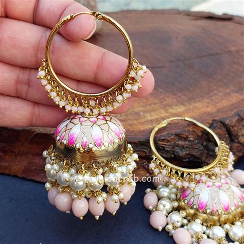 Peach Pearl Big Hoop Jhumka Earring